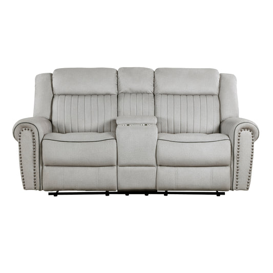 Homelegance Brennen Loveseat Reclining with Center Console in Mist 9204MT-2