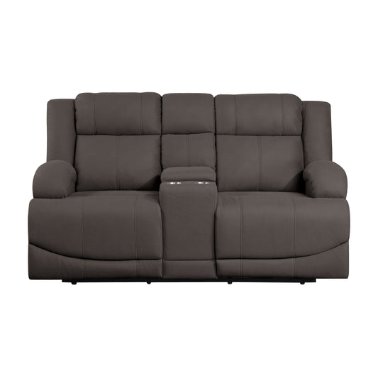 Homelegance Camryn Power Reclining Loveseat with Center Console in Chocolate 9207CHC-2PW