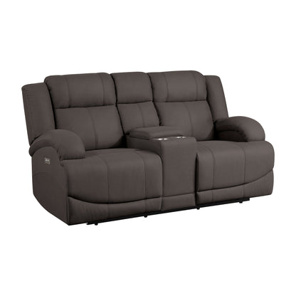 Homelegance Camryn Power Reclining Loveseat with Center Console in Chocolate 9207CHC-2PW