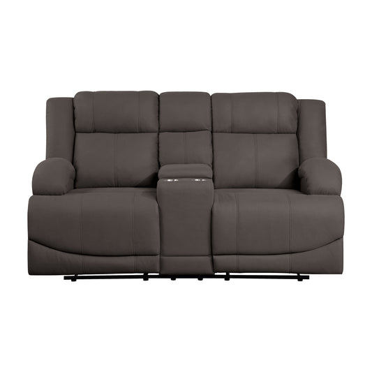 Homelegance Camryn Chocolate Reclining Loveseat with Center Console 9207CHC-2