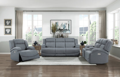 Homelegance Camryn Graphite Blue Power Reclining Loveseat with Center Console 9207GPB-2PW