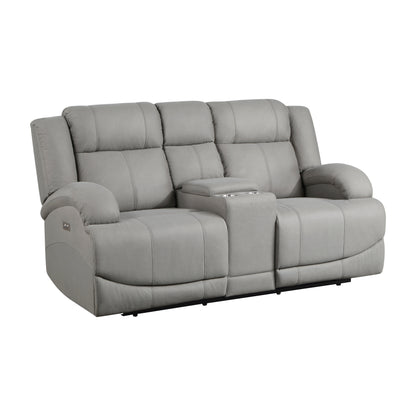 Homelegance Camryn Power Reclining Loveseat with Center Console in Gray 9207GRY-2PW