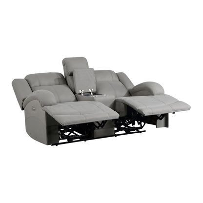 Homelegance Camryn Power Reclining Loveseat with Center Console in Gray 9207GRY-2PW