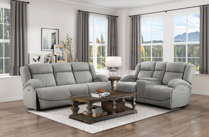 Homelegance Camryn Power Reclining Loveseat with Center Console in Gray 9207GRY-2PW