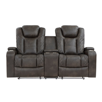 Homelegance Tabor Power Reclining Loveseat with Center Console in Brownish Gray 9211BRG-2PWH