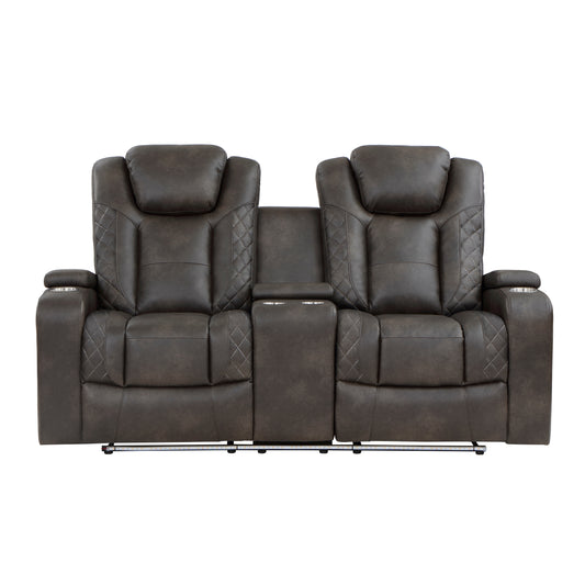 Homelegance Tabor Power Reclining Loveseat with Center Console in Brownish Gray 9211BRG-2PWH