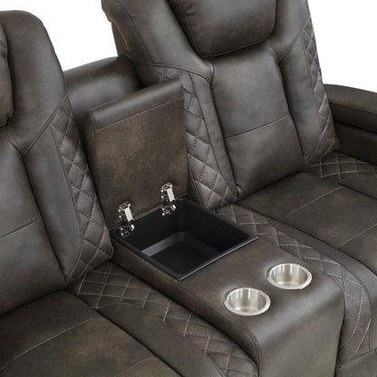 Homelegance Tabor Power Reclining Loveseat with Center Console in Brownish Gray 9211BRG-2PWH