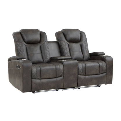 Homelegance Tabor Power Reclining Loveseat with Center Console in Brownish Gray 9211BRG-2PWH