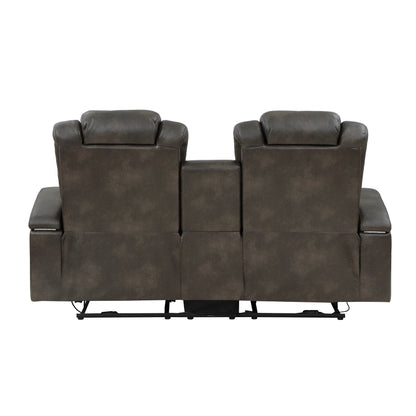 Homelegance Tabor Power Reclining Loveseat with Center Console in Brownish Gray 9211BRG-2PWH
