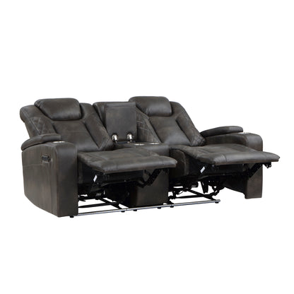 Homelegance Tabor Power Reclining Loveseat with Center Console in Brownish Gray 9211BRG-2PWH
