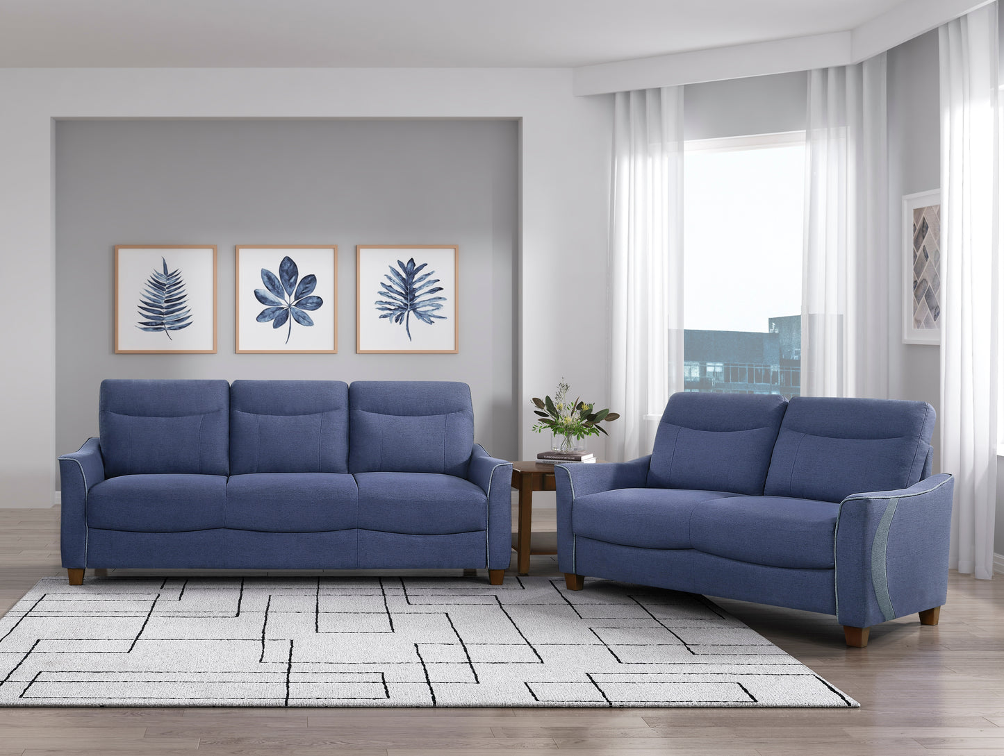 Homelegance Harstad Loveseat in Textured Blue Fabric 9236BU-2