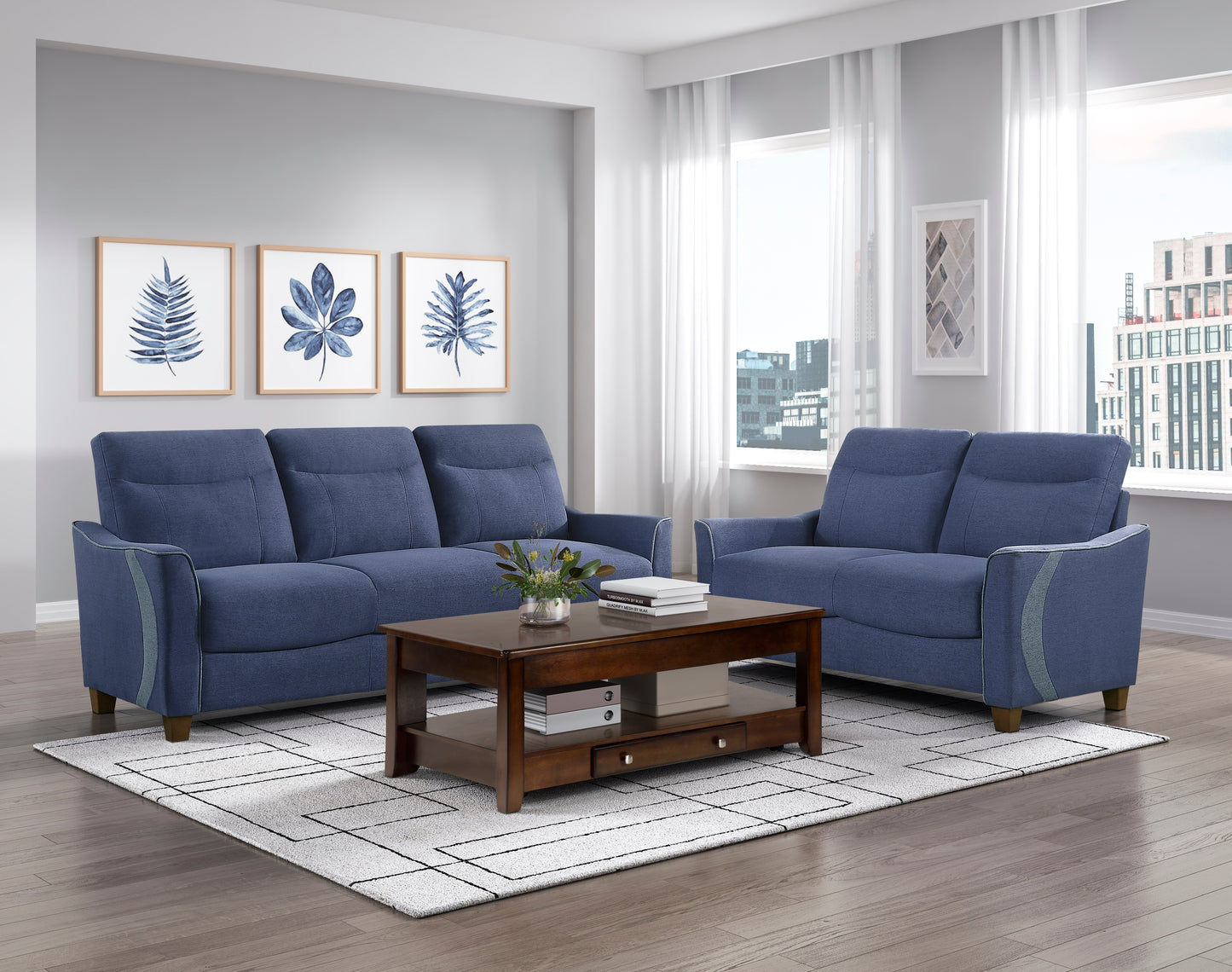 Homelegance Harstad Loveseat in Textured Blue Fabric 9236BU-2