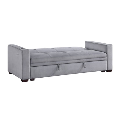 Homelegance Grady Gray Velvet Sectional Sofa with Storage and USB Ports 9258
