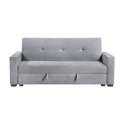 Homelegance Grady Gray Velvet Sectional Sofa with Storage and USB Ports 9258