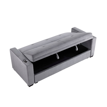 Homelegance Grady Gray Velvet Sectional Sofa with Storage and USB Ports 9258