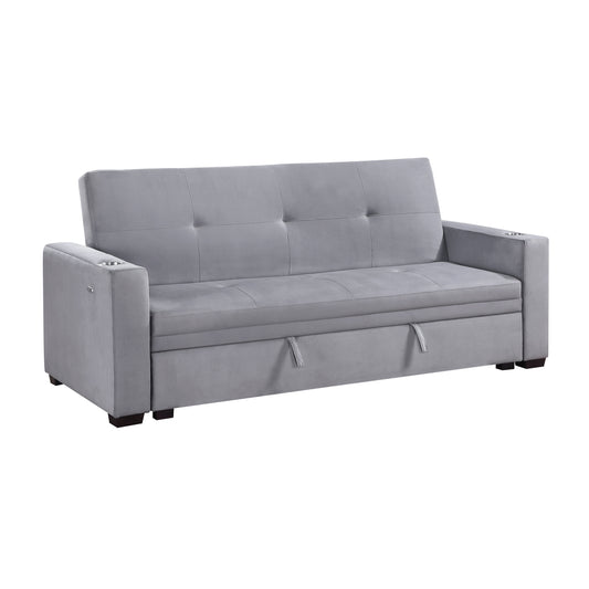 Homelegance Grady Gray Velvet Sectional Sofa with Storage and USB Ports 9258