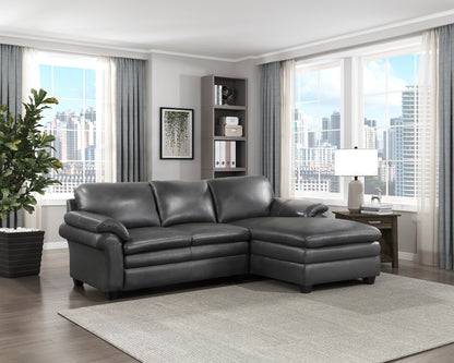 Homelegance Exton Gray Top-Grain Leather Sectional Sofa 9267GY-22LRC