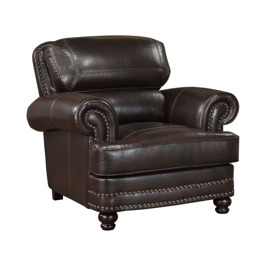 Homelegance Milford Accent Chair in Brown Faux Leather with Nailhead Trim 9268BRW-1