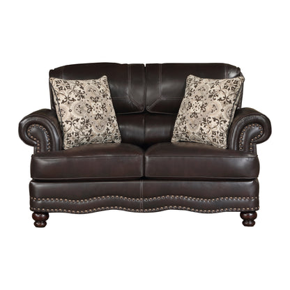Homelegance Milford Loveseat in Brown Faux Leather with Nailhead Trim 9268BRW-2