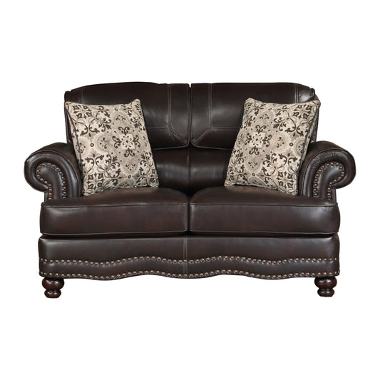 Homelegance Milford Loveseat in Brown Faux Leather with Nailhead Trim 9268BRW-2