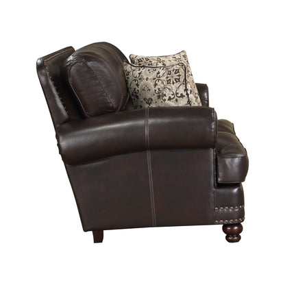 Homelegance Milford Loveseat in Brown Faux Leather with Nailhead Trim 9268BRW-2