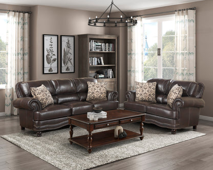 Homelegance Milford Loveseat in Brown Faux Leather with Nailhead Trim 9268BRW-2