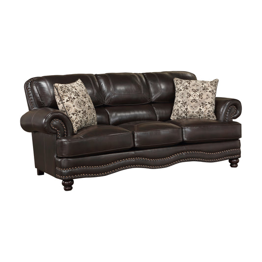 Homelegance Milford Sectional Sofa in Brown Faux Leather with Nailhead Trim 9268BRW-3