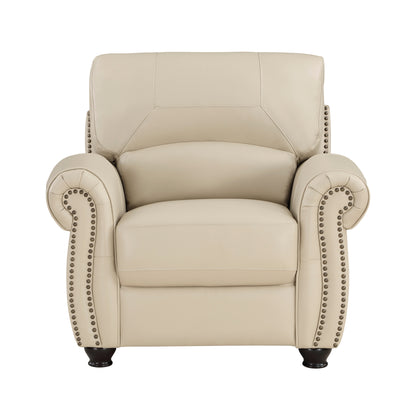 Homelegance Foxborough Accent Chair in Cream Leather with Nailhead Trim 9269CR-1