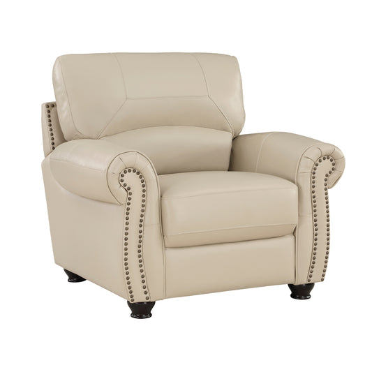 Homelegance Foxborough Accent Chair in Cream Leather with Nailhead Trim 9269CR-1