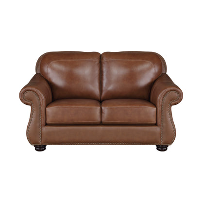 Homelegance Attleboro Loveseat in Camel Brown with Nailhead Trim 9270BR-2