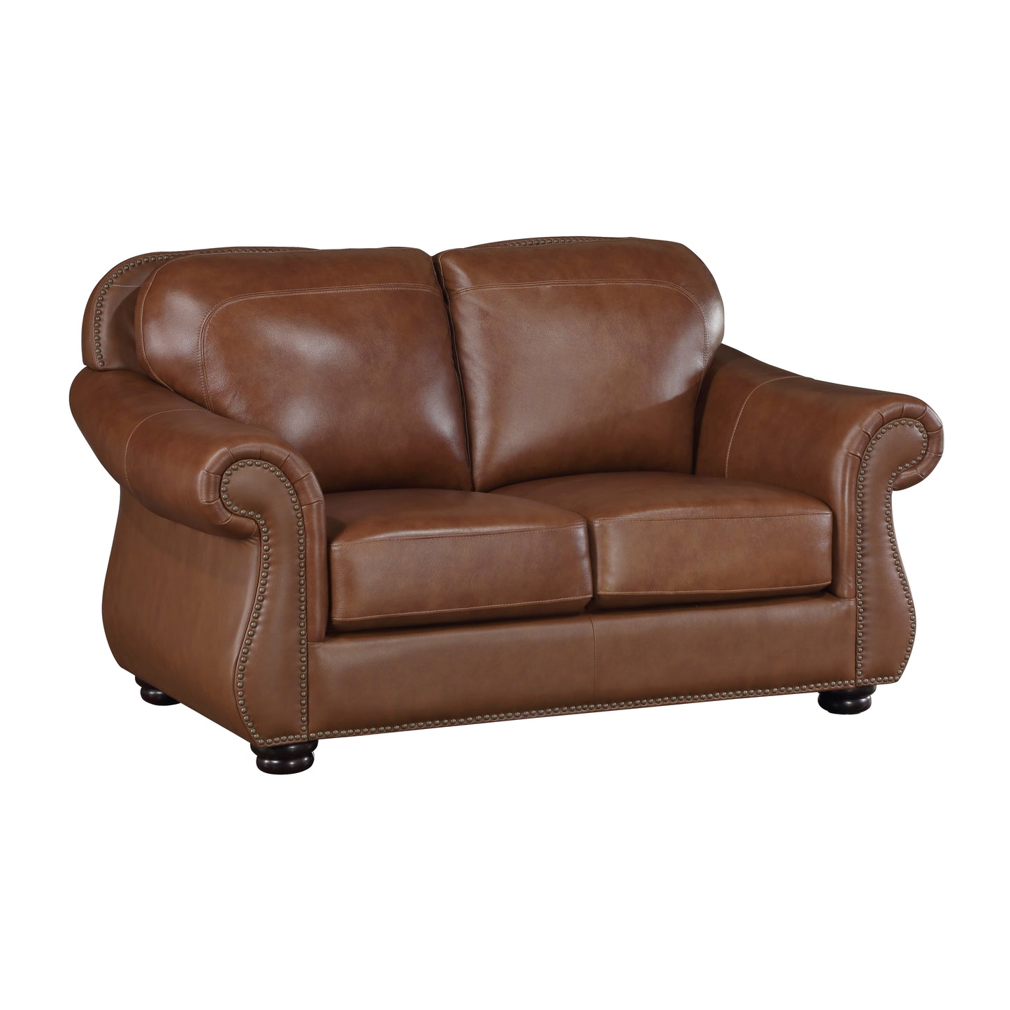 Homelegance Attleboro Loveseat in Camel Brown with Nailhead Trim 9270BR-2