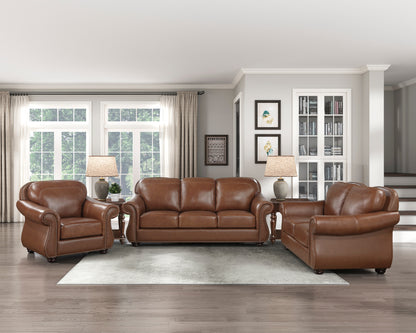 Homelegance Attleboro Loveseat in Camel Brown with Nailhead Trim 9270BR-2