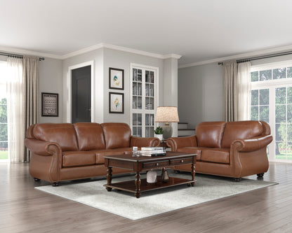 Homelegance Attleboro Loveseat in Camel Brown with Nailhead Trim 9270BR-2