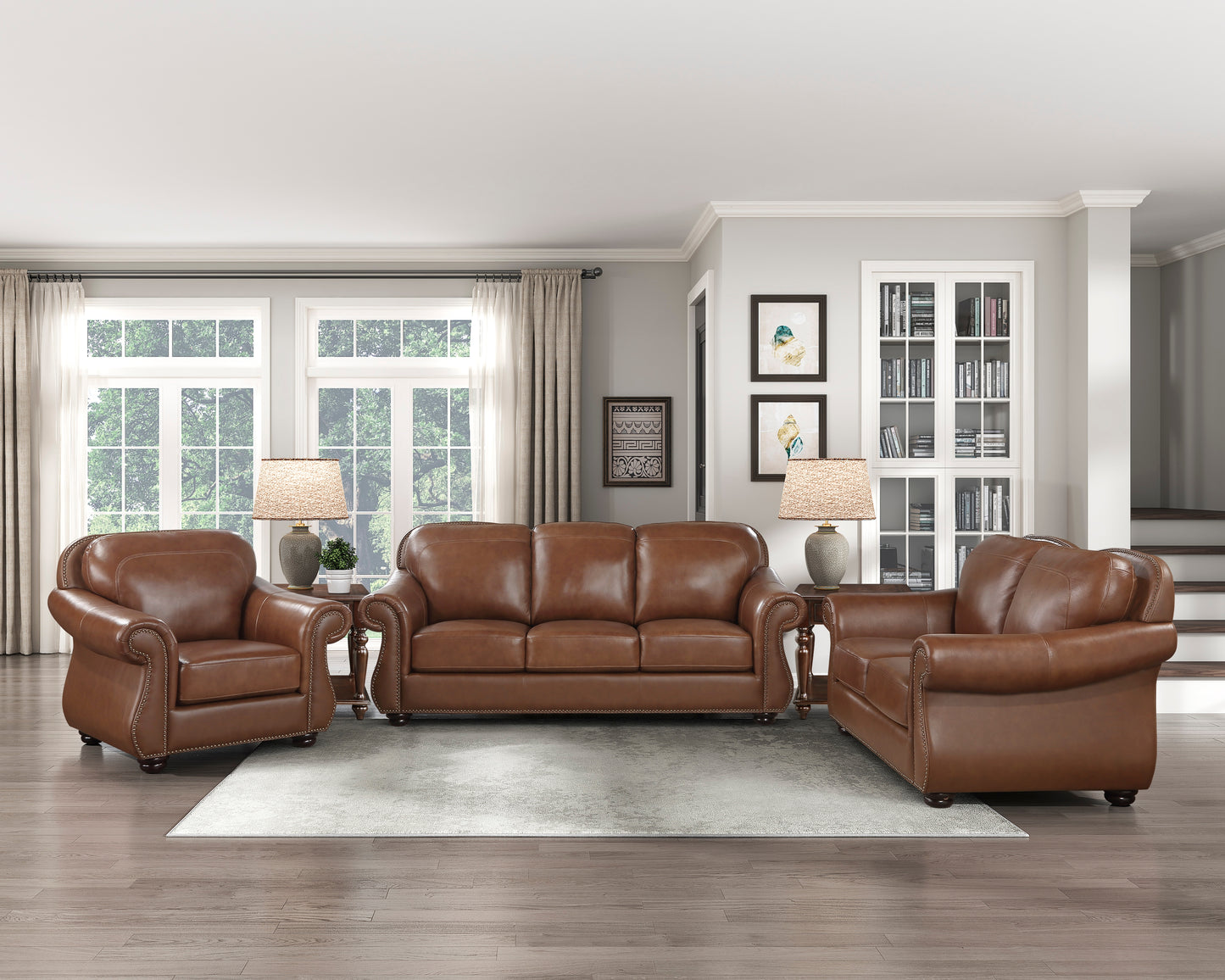 Homelegance Attleboro Accent Chair in Camel Brown Leather 9270BR-1