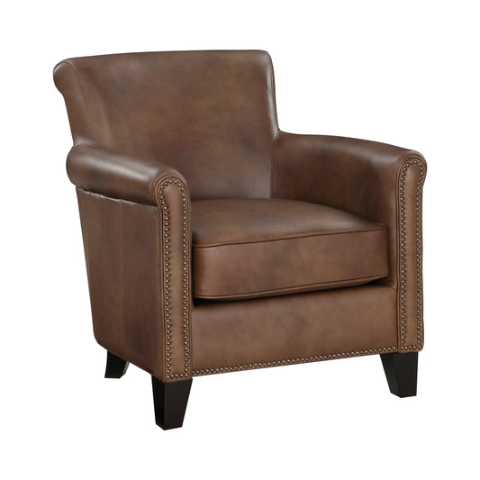 Homelegance Braintree Accent Chair in Brown Leather with Nailhead Trim 9278BRW1
