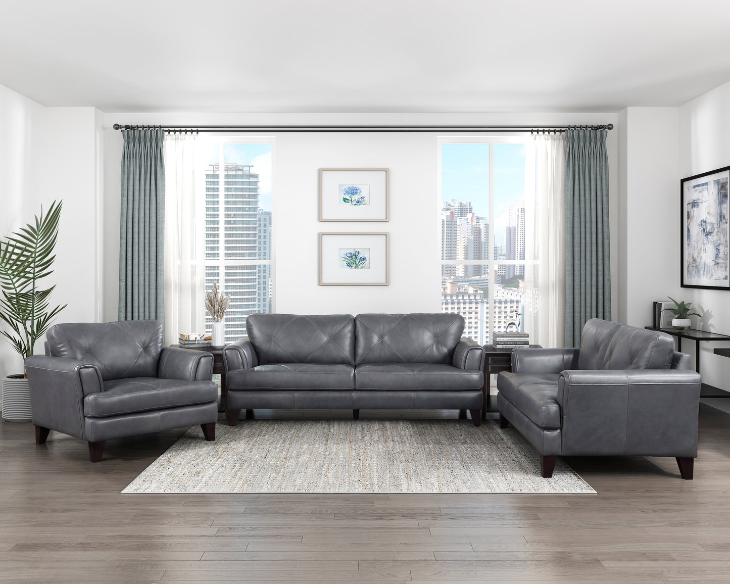 Homelegance Thierry Accent Chair in Burnish Gray Leather 9279BGY-1