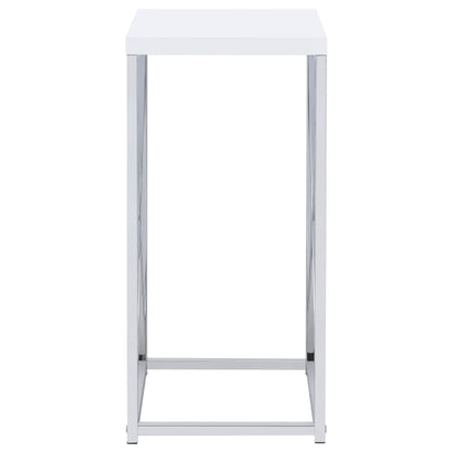 Edmund Square Accent Side Table White High Gloss and Chrome