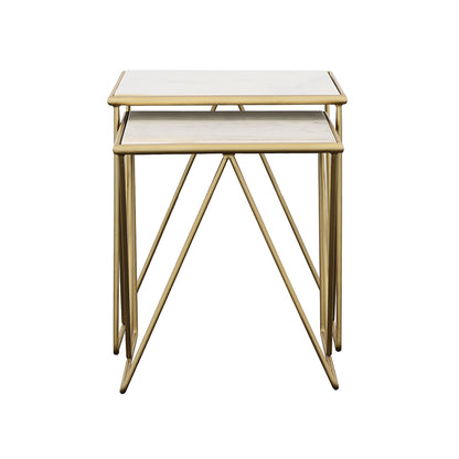 Bette 2-piece Marble Top Nesting Table Set White and Gold