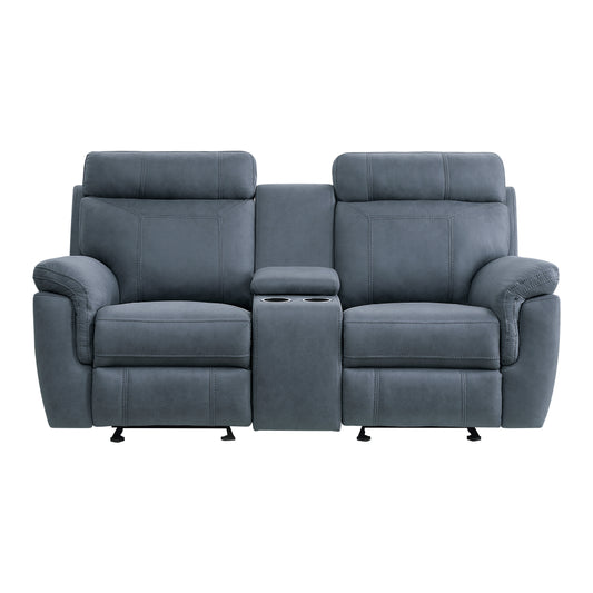 Homelegance Clifton Blue Glider Reclining Loveseat with Center Console 9301BUE-2
