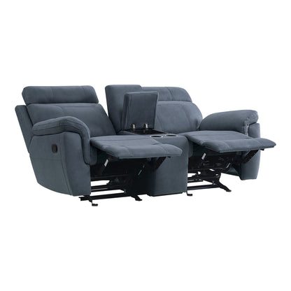Homelegance Clifton Blue Glider Reclining Loveseat with Center Console 9301BUE-2