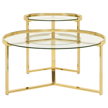 Delia 2-Piece Round Glass Top Nesting Coffee Table Gold