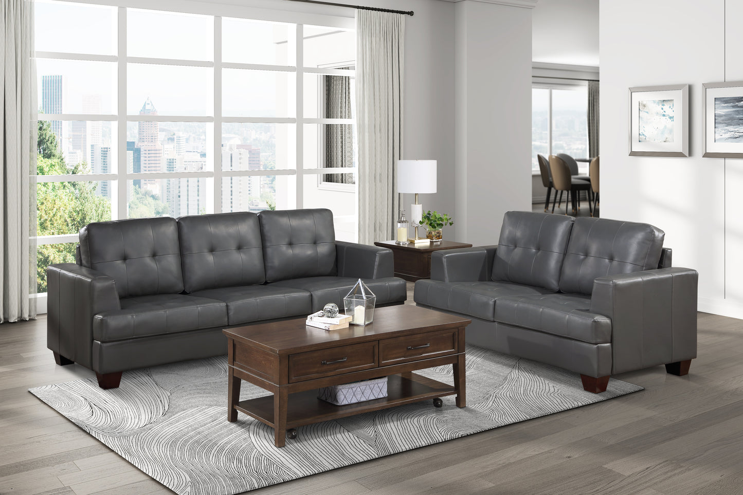 Homelegance Hinsall Sectional Sofa Gray Faux Leather Modern Design 9309GY-3