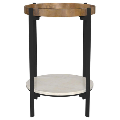 Adhvik Round Side Table with Marble Shelf Natural and Black