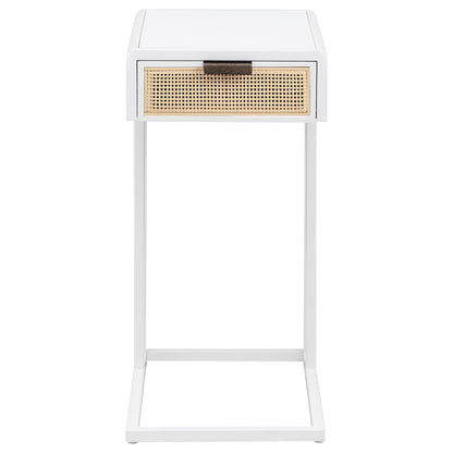 Amherst 1-drawer Radio Weave Cane Metal Side Table White