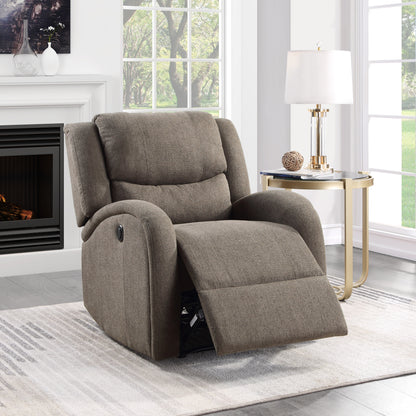 Homelegance Foxcroft Reclining Chair Power Recliner in Brown Chenille 9316BR-1PW