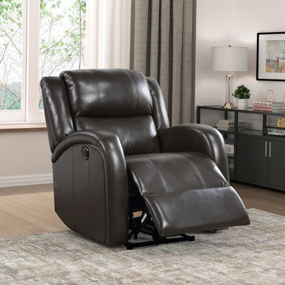 Homelegance Foxcroft Reclining Chair Power Recliner in Brown Faux Leather 9316PUBR-1PW