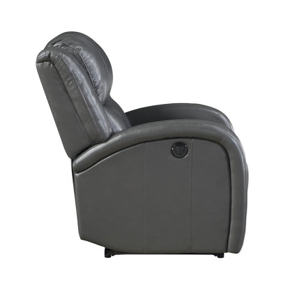 Homelegance Foxcroft Reclining Chair Power Recliner in Gray Faux Leather 9316PUGY-1PW