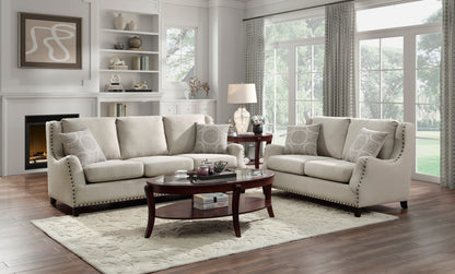 Homelegance Halton Sectional Sofa Beige Textured Fabric with Nailhead Trim 9339BE-3