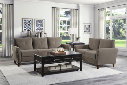 Homelegance Dunleith Loveseat in Brown Velvet with Tufted Detail 9348BRW-2