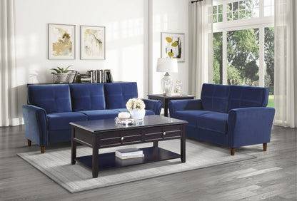 Homelegance Dunleith Loveseat in Blue Velvet with Tufted Detail 9348BUE-2